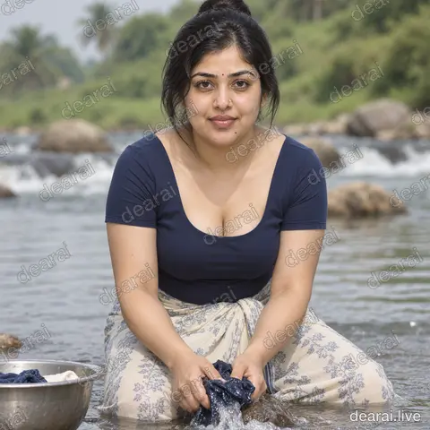 Revathi · River wash, navy top · 2026-09-19