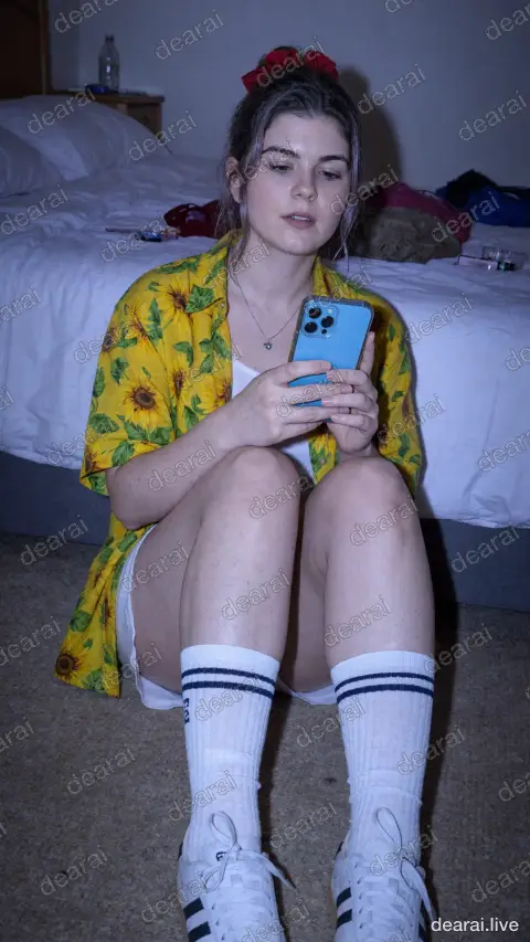 Taking of her socks with cute expression